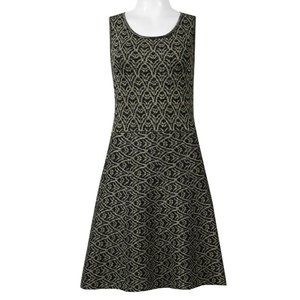 Ali Ro Sleeveless A-Line Lurex Cocktail Dress Stretch Knit Black/Gold Sz Medium
